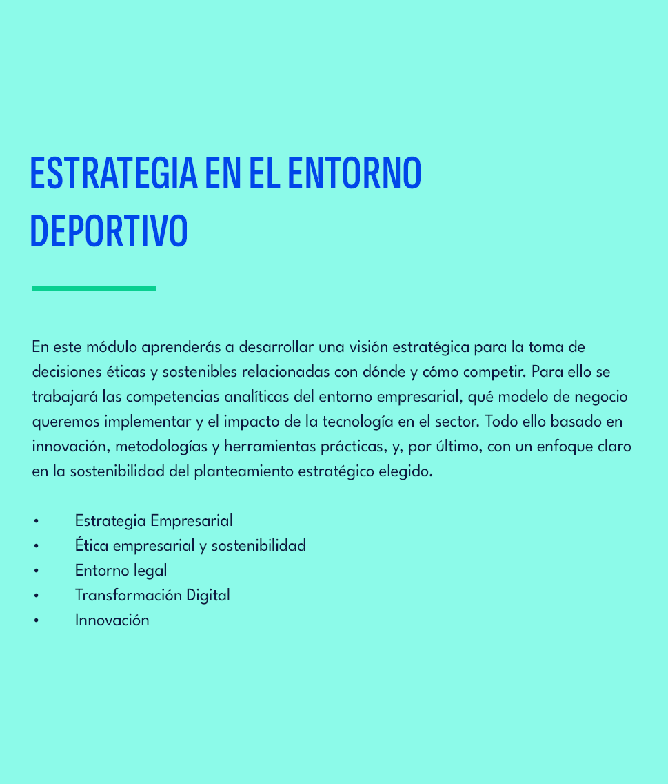 ,ESTRATEGIA EN EL ENTORNO DEPORTIVO,En este m dulo aprender s a desarrollar una visi n estrat gica para la toma de de...