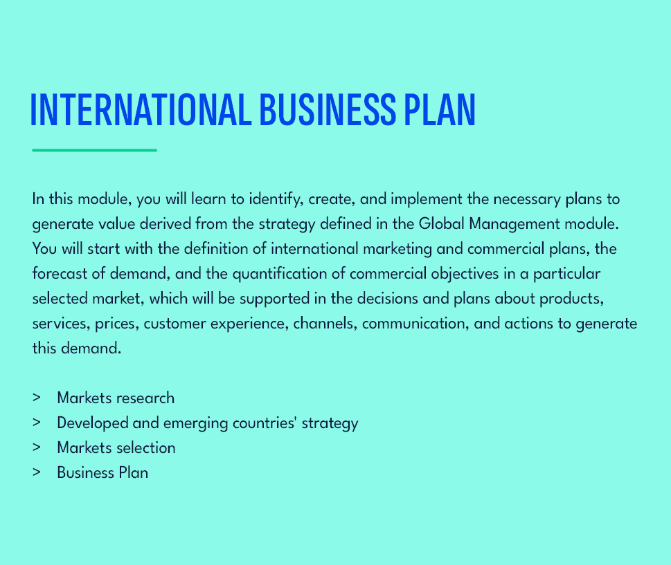 INTERNATIONAL BUSINESS PLAN,In this module, you will learn to identify, create, and implement the necessary plans to ...