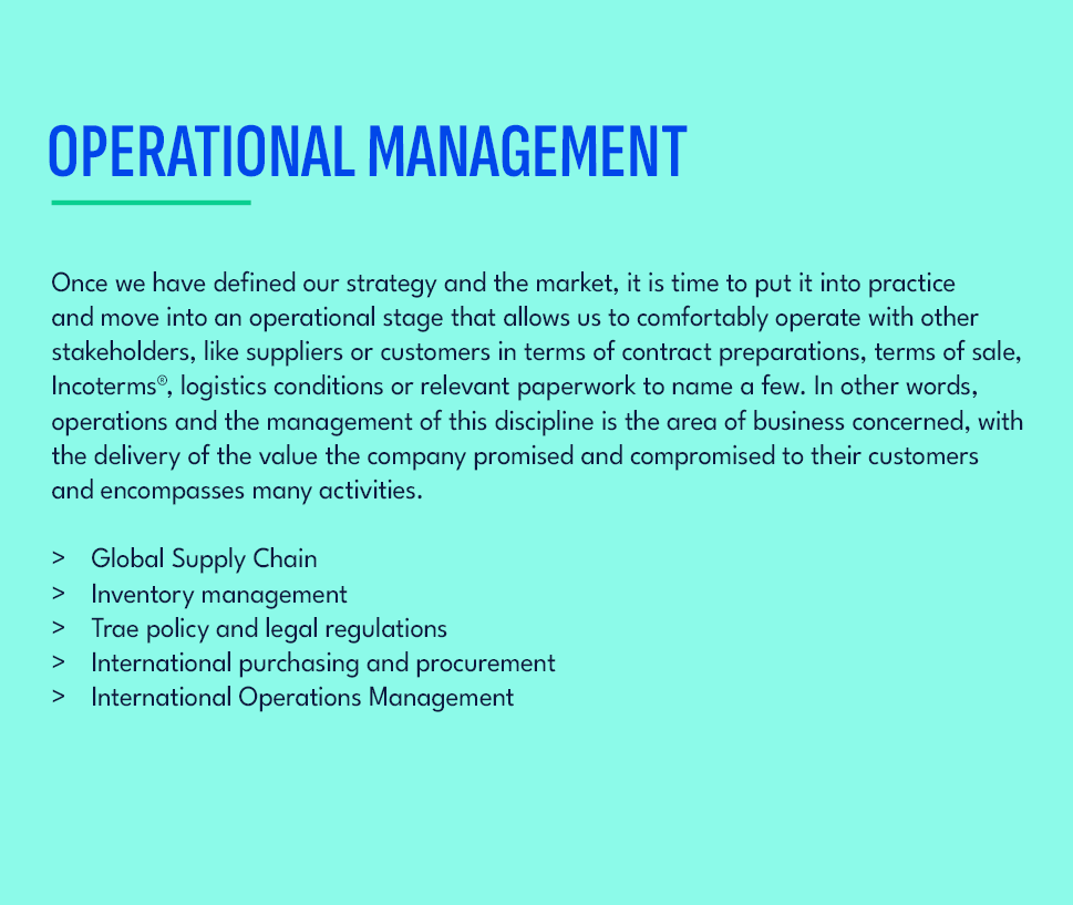 OPERATIONAL MANAGEMENT,Once we have defined our strategy and the market, it is time to put it into practice and move ...