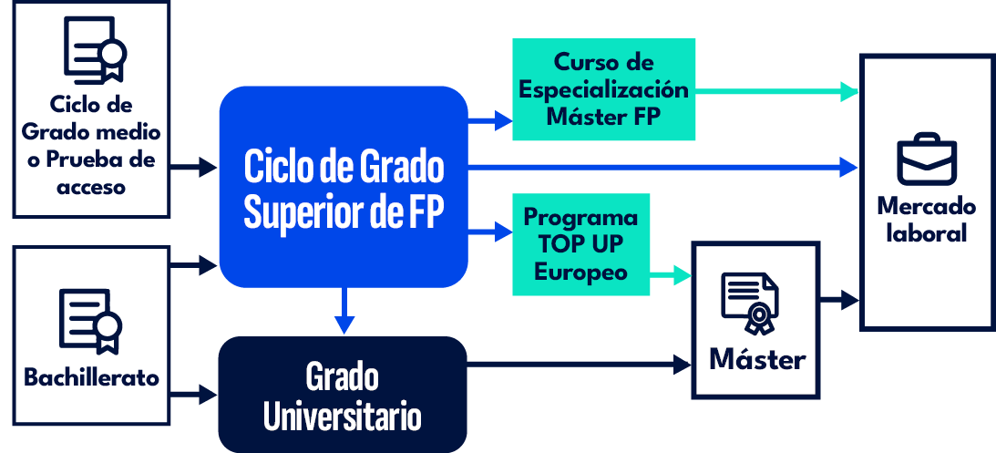 Bachillerato,Ciclo de Grado medio o Prueba de acceso,Grado Universitario,Ciclo de Grado Superior de F