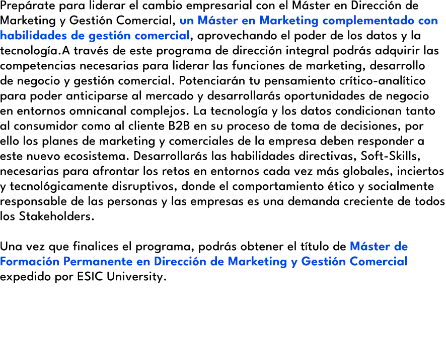 Prep rate para liderar el cambio empresarial con el M ster en Direcci n de Marketing y Gesti n Comercial, un M ster e...