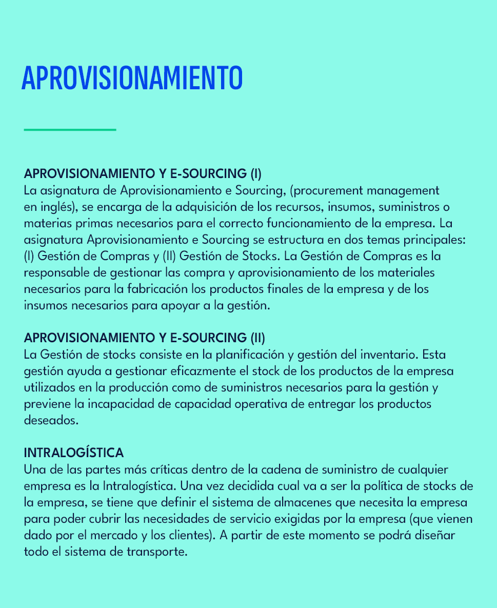 APROVISIONAMIENTO,APROVISIONAMIENTO Y E SOURCING (I) La asignatura de Aprovisionamiento e Sourcing, (procurement mana...