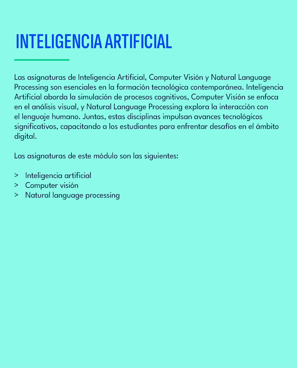  inteligencia artificial,Las asignaturas de Inteligencia Artificial, Computer Visi n y Natural Language Processing so...