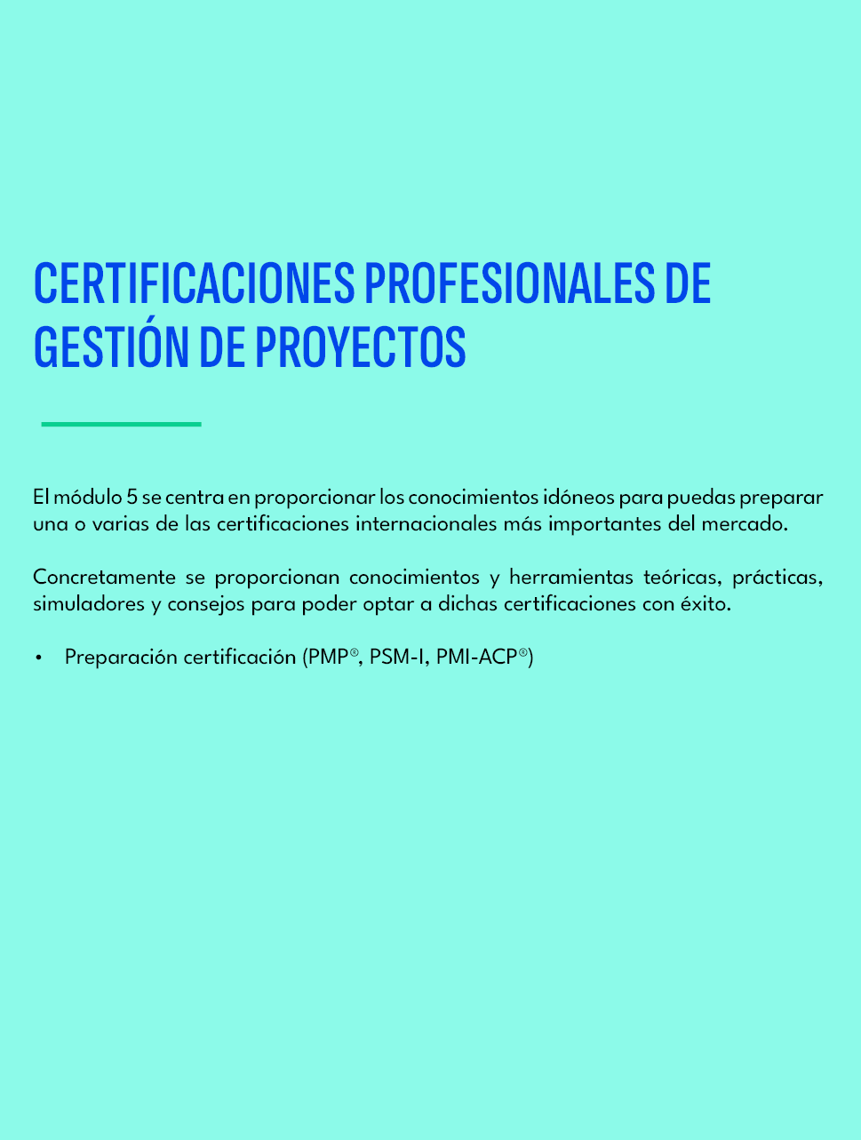 Certificaciones profesionales de gesti n de proyectos,El m dulo 5 se centra en proporcionar los conocimientos id neos...