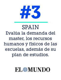 SPAIN Eval a la demanda del master, los recursos humanos y f sicos de las escuelas, adem s de su plan de estudios.,#